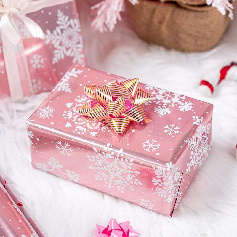 Retrify Snowflake Christmas Wrapping Paper - 17 Inch x 32.8 Feet Mini Roll - Candy Cane Foil Pink Gift Wrap Paper for Holiday Shower Party Celebration - Image 4